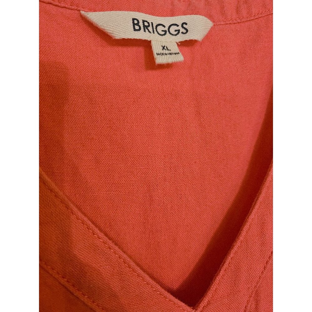 Briggs Sunset Orange Linen Blend Shift Dress XL Knee-Length Short Sleeve V-Neck - Picture 3 of 8